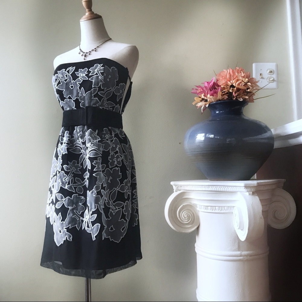 WHBM | strapless black short floral dress